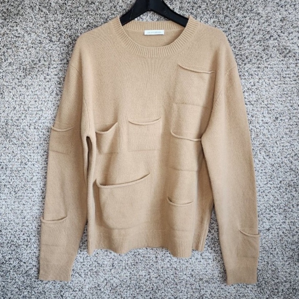 JW Anderson Sweater Womens XL Camel Virgin Wool Cashmere Pockets Casual